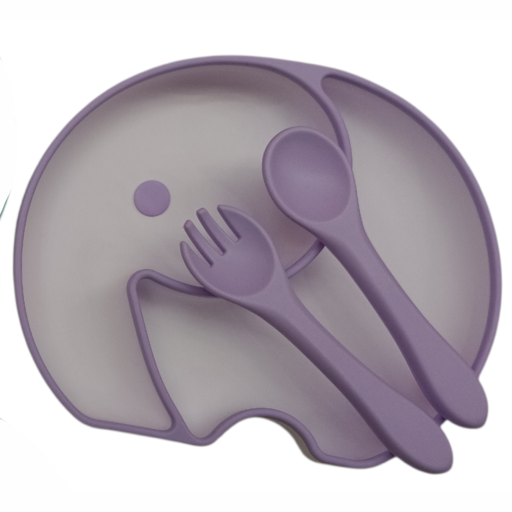 SET CUBIERTOS DE SILICONA ELEFANTE CON VENTOSA LILA