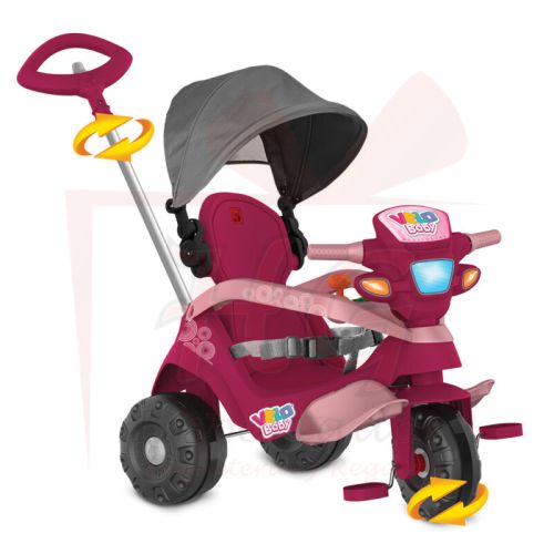 TRICICLO RECLINABLE VELOBABY® CON CAPOTA Y PEDAL (ROSA)