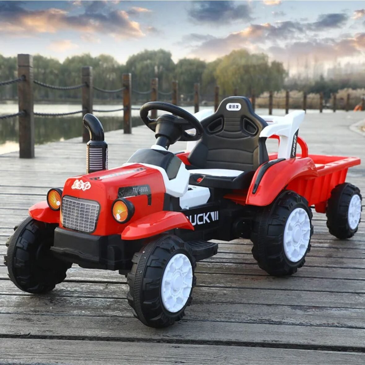 TRACTOR A BATERÍA CON CARRETA HSD66 ROJO